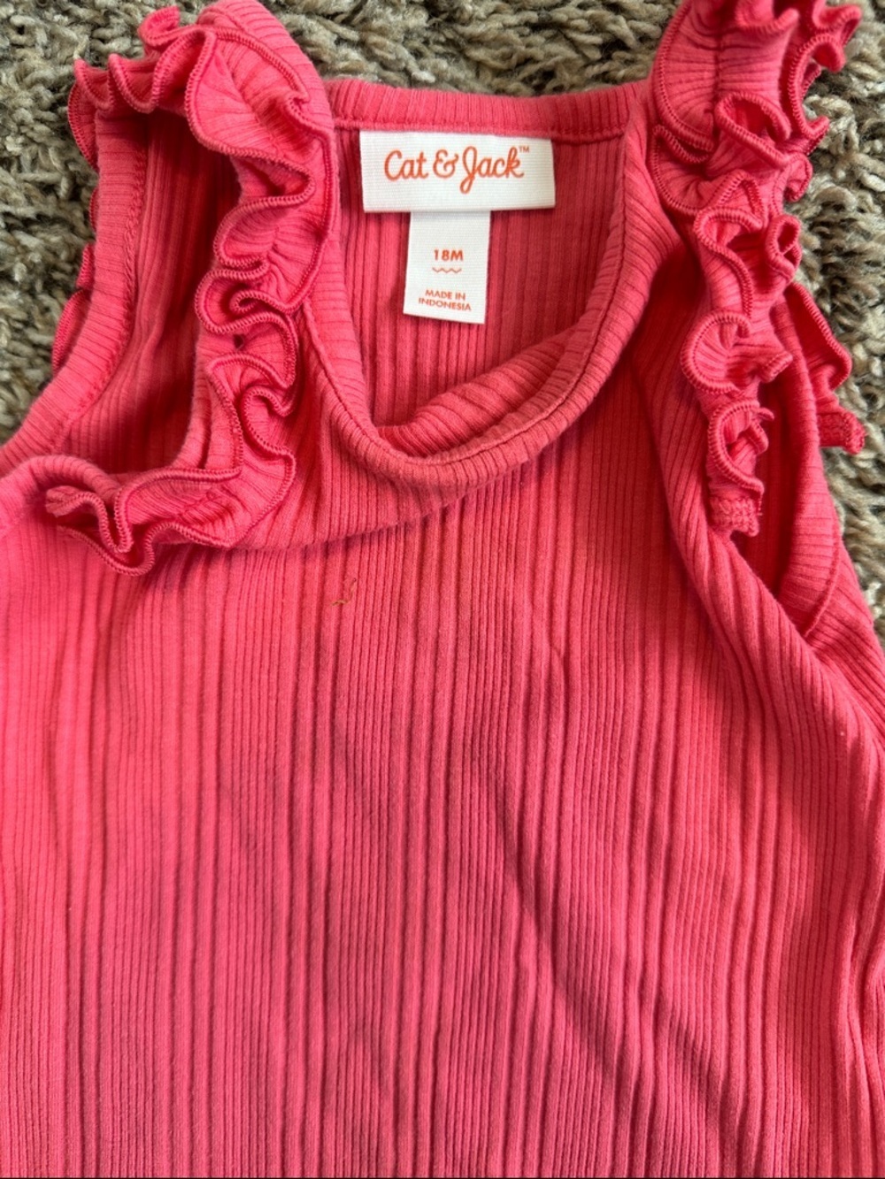 Cat & Jack Hot Pink Ruffled Ribbed Tank Top - Picture 3 of 3